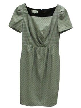 Kay Unger Gray Geometric Print Dress Short Sleeve Back Zipper